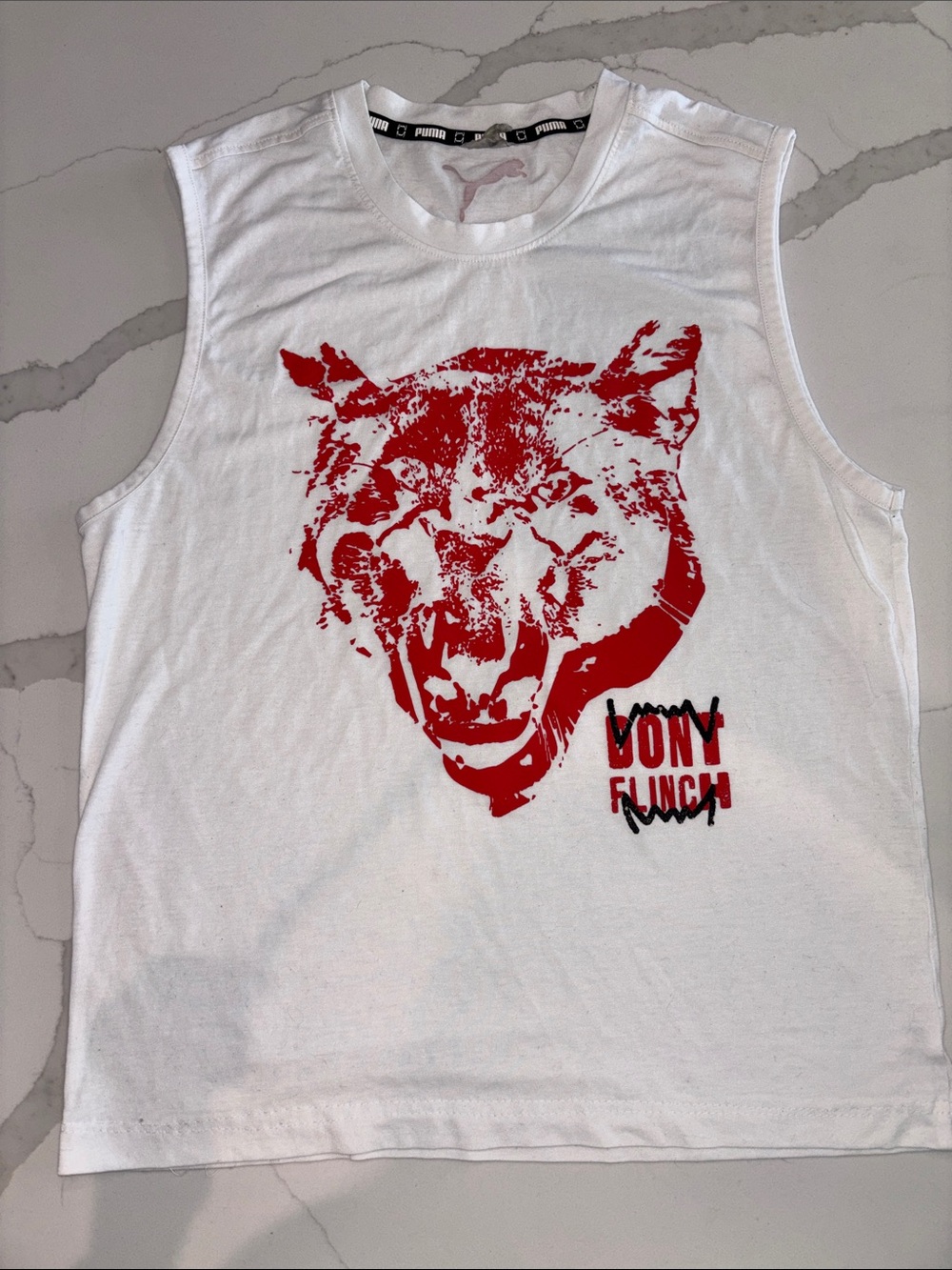 Puma White Tank Top with Red Wolf Graphic